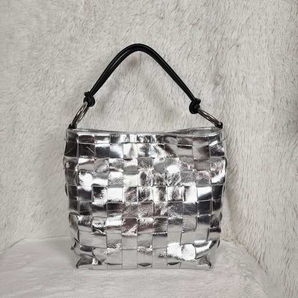 Spiegel Handbags - Spiegel Silver Leather Woven Tote Bag
